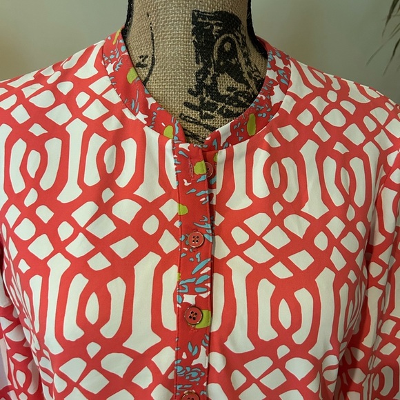 J. McLaughlin Pink Graphic Tunic with Mandarin Collar - Picture 2 of 5